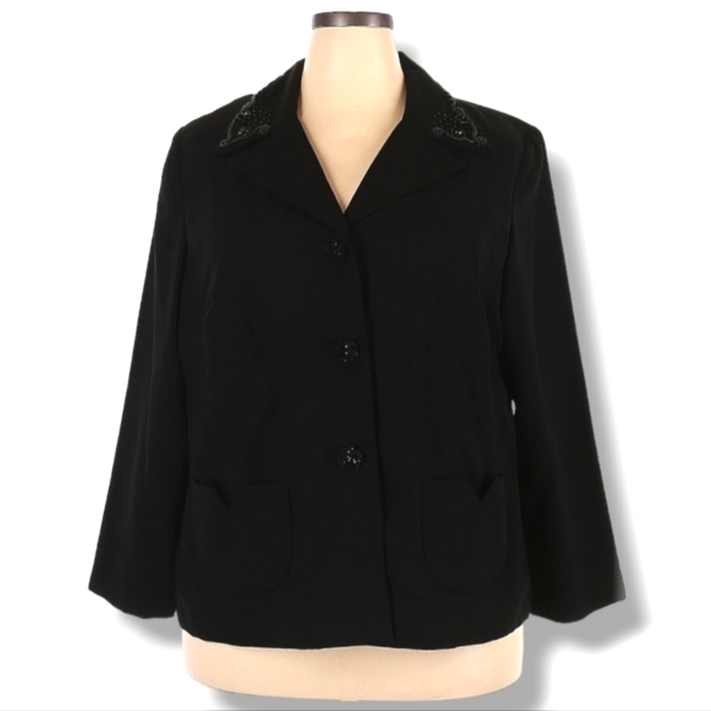 John Philips Black Blazer Plus Size 18 Beaded Front Pockets Dressy Evening‎